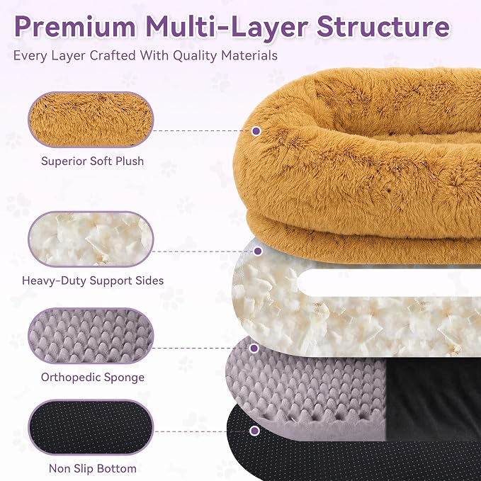 Human Dog Bed, Oversized Plush Lounger Bed with Plump Pillow and Blanket | 71" x 45" x 12" Long Plush Polyester Floor Nest for Relaxing, Napping, Reading, and Family Cuddle Time - Pumpkin Orange
