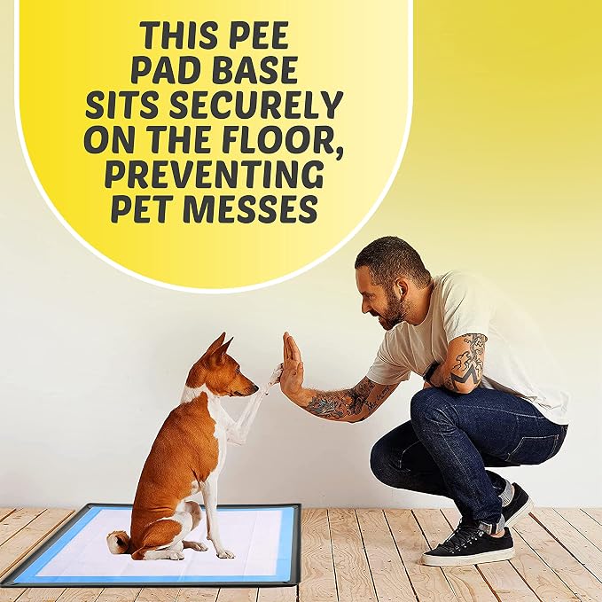 Dog Pee Pad Holder Tray Fits for 30” x 36” Pee Pads - 2 Pack - Grey | Corner Lock Holes, Raised Edges, Non-Spill, Easy to Clean Silicone Dog Potty Tray Holder, For Indoor Floor Protection
