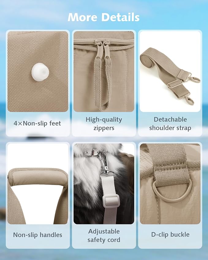 Pecute Dog Purse Carrier, Lightweight Dog Carriers for Small Dogs,XL,Khaki | Breathable mesh,Foldable,Paper-textured fabric is water-repellent,Built-in safety rope,Machine washable,Under 8.8lbs
