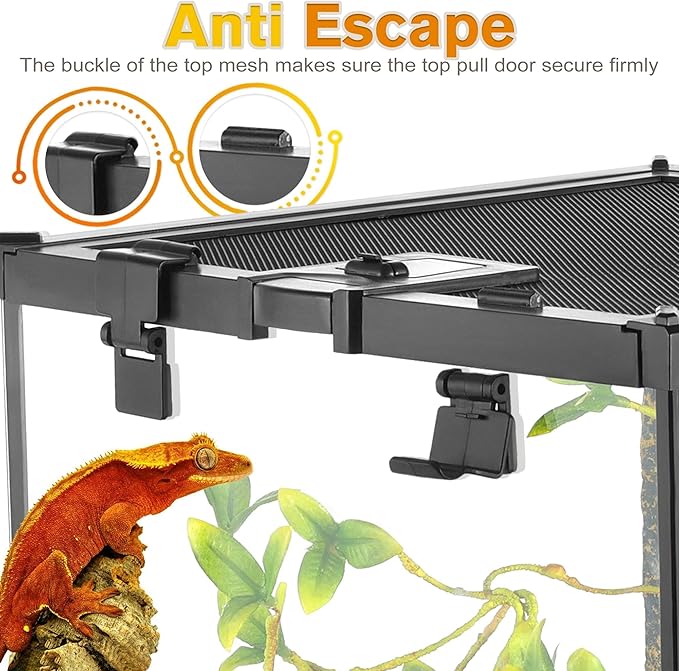 20"x12"x10" Reptile Terrarium, Escape-Proof Glass Terrestrial Vivarium for Small Desert Reptiles Such as Leopard Geckos, with Escape-Proof Lock & Feeding Hatch