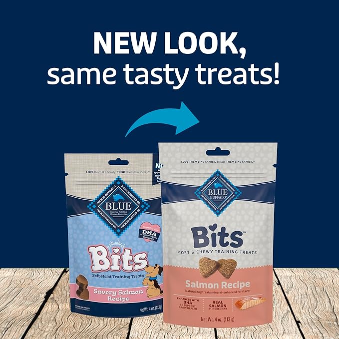 Blue Buffalo Bits Soft Dog Treats for Training, Made with Natural Ingredients & Enhanced with DHA, Salmon Recipe, 4-oz Bag (Pack of 6)
