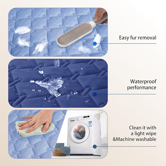 gogobunny Waterproof Dog Blankets for Large Dogs, Pet Bed Cover Breathable | Washable Pee Pads, Quilted Throw Blanket, Furniture Protector for Couch Sofa Bed Car, 82x82 Inch Dark/Light Navy