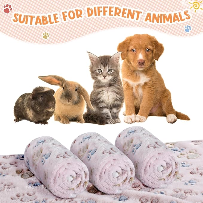 Tatuo 4 Pack Fleece Dog Blankets for Puppy Cats Multi-Size Sleep Mat for Pet Guinea Pig Soft Washable Warm Crate Bed Puppy Teething Toys Print Pattern Blanket Indoor(Beige,41 x 30 Inch,Paw)