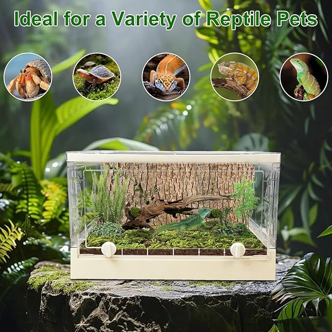 Folding Reptile Terrarium 17" × 12" × 10" – Portable Clear Habitat Tank with Front Opening Door & Ventilation, Easy Assembly for Geckos, Lizards, Snakes, Turtles, Spiders & Amphibians