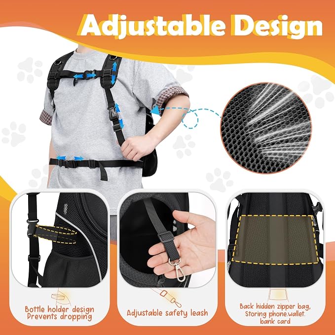 WOYYHO Pet Dog Carrier Backpack with Windows, Ventilated Small Dog Backpack | Breathable Top & Side Windows, Safety Belt, Storage Pockets, Small Dog Front Backpack, for Travel Hiking Outdoor, Black2.0, S