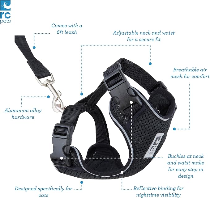 RC Pets Adventure Kitty Cat Harness | Adjustable Airmesh Vest with D-Ring and 6ft Leash for Walking and Travel | Marigold, Small