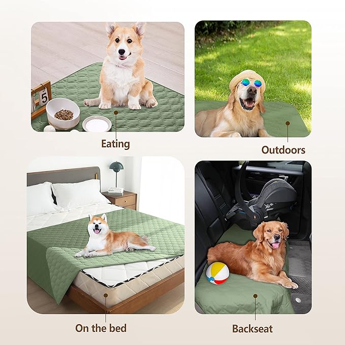 gogobunny Waterproof Dog Blankets for Large Dogs, Pet Bed Cover Breathable | Washable Pee Pads, Quilted Throw Blanket, Furniture Protector for Couch Sofa Bed Car, 82x82 Inch Dark/Light Green