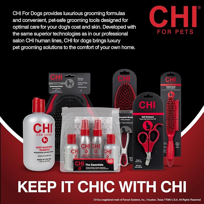CHI for Dogs Soap Dispensing Palm Brush, Handheld Dog Bathing Scrubber with Built-In Shampoo Dispenser, Soft Rubber Bristles for Massaging and Deep Cleaning All Dog Coat Types, Red | Built-in shampoo dispenser, soft rubber bristles, massages while deep...