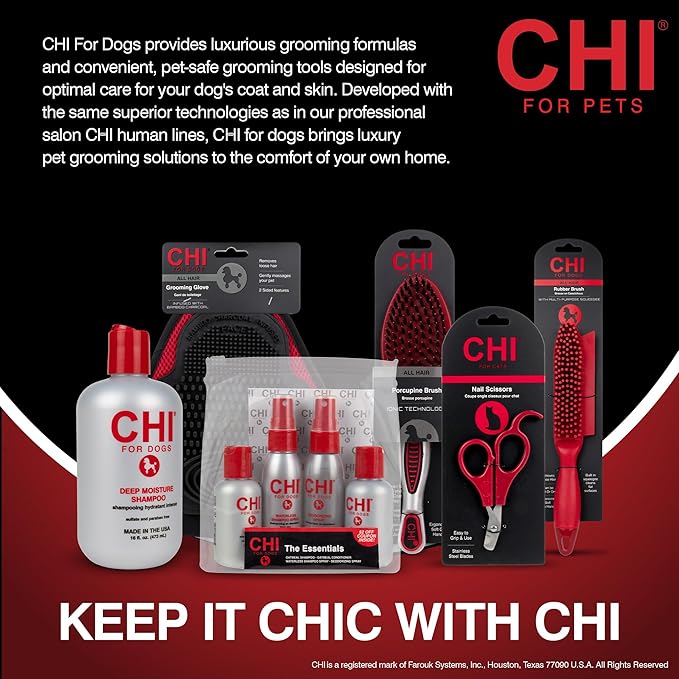CHI for Dogs Double Sided Pin and Bristle Grooming Brush, 2 in 1 Dog Grooming Brush for Detangling and Smoothing Coats, Removes Loose Hair and Light Tangles, Ergonomic Handle | Detangling and smoothing formula, removes loose hair and light tangles, erg...