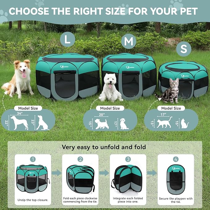 Siedihit Playpen for Small Dog Cat, Dogs Tent Crate Cage Indoor/Outdoor | Portable Pop Up Dog Kennel with Carrying Bag for Rabbits(Green, Small)