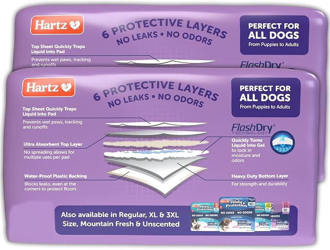Hartz Home Protection Super Absorbent Odor Eliminating Lavender Scented No Leaks Dog Pads, XXL 80 Count