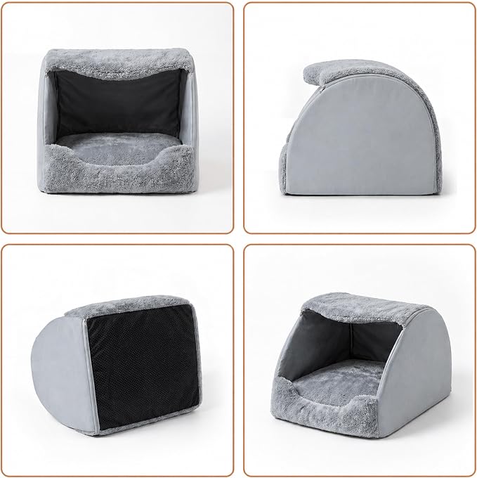 LATIBELL Indoor Puppy House Foldable Pet Tent Cave Bed ,Gray | Foldable Indoor Dog House With Removable Washable Soft Cushion, Covered Cave For Small Puppy