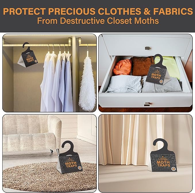 Sancodee 8 Pack Clothes Moth Traps with Natural Pheromones, Clothing Moth Hanging Glue Trap, Sticky Boards for Closets Moths