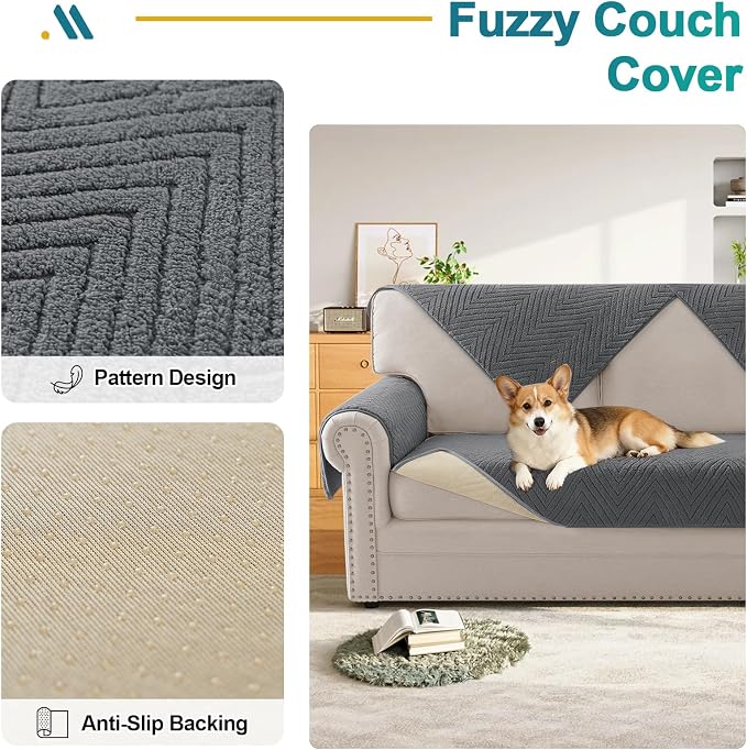 Turquoize 2 Pack Waterproof Couch Armrest Covers for Sofa Non-Slip Fuzzy Couch Arm Covers Set of 2 Washable Thick Soft Recliner Chair Arm Cover Protector Cover (Grey, 23" x 23" 2 Pack)