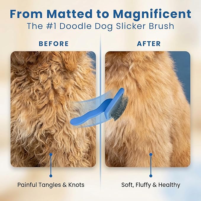 We Love Doodles Dog Grooming Comb Set & Large Dog Slicker Brush Bundle - Grooming Comb & Long Pin Brush for Dogs Kit - Removes Tangles & for Dematting - Brush for Shedding - Made in USA