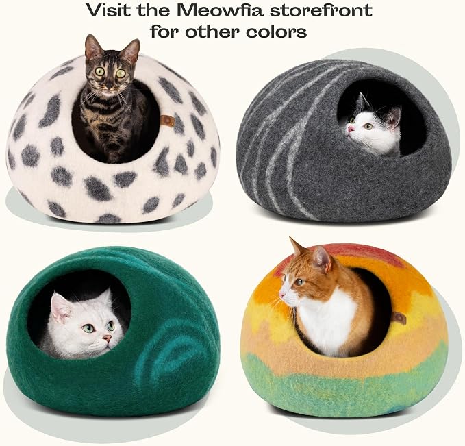 Cat Cave – Premium Felt Cat Bed Enclosure for Indoor Cats, Handmade Merino Wool (Slate Gray, Medium)