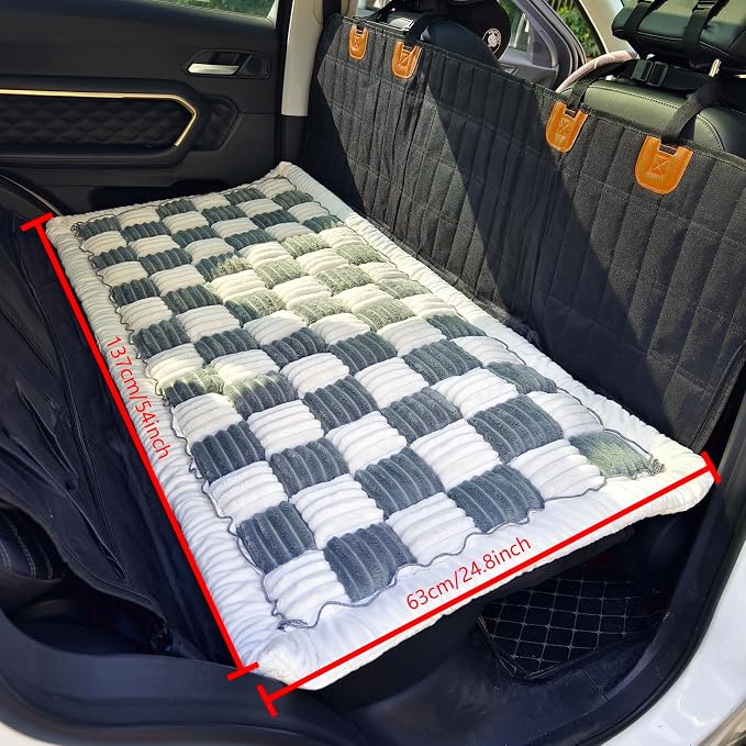 Dog Bed for Car Back Seat, Non-Slip Backseat Pet Mat for Trucks & SUVs | Plaid Flannel, Quilted PP Cotton Filling, Non-Slip Backing, Machine Washable, Fits Backseat Extenders, Trucks & SUVs