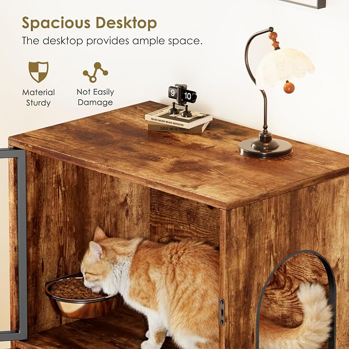 Dog Proof Cat Feeding Station, Dog Proof Cat Feeder, Cat Food Table,Vintage | Cat Feeding Station with Scratching Post, Elevated Food Bowls with Stand, Cat Tree with Food Storage, Cat House