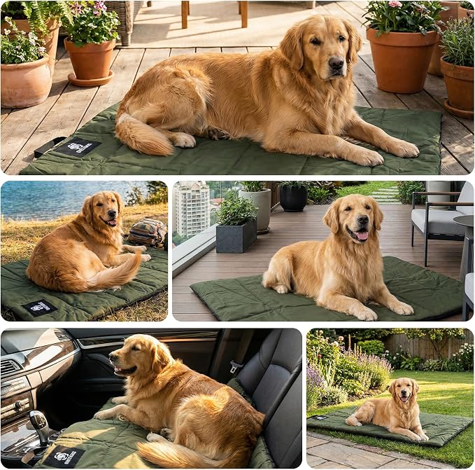 ONETIGRIS Washable Dog Bed Portable Outdoor Pet Mat Anti-Slip L | Foldable travel mat for dogs with soft insulated filling. Collapses compact for camping trips. Easy clean & stays put.