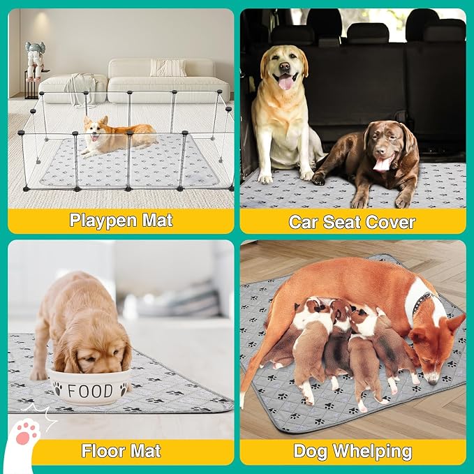 FUWERY Washable Pee Pads for Dogs ,34"X36", Thick Heavy Absorbency Reusable, Prevent Leakage, Non-Slip Pee Pads for Puppy Playpen,Potty Training, Grey, 2 Packs