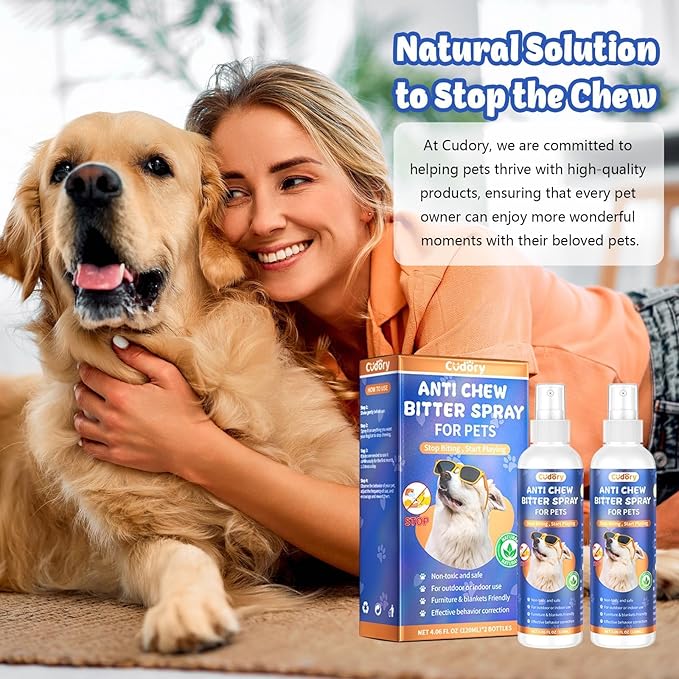 Cudory 2PCS Bitter Apple Spray for Dogs to Stop Chewing, No Chew Spray for Dogs & Cats Protect Furniture Shoes Belongings, Dog Deterrent Training Aids Spray Natural No Alcohol & Trace