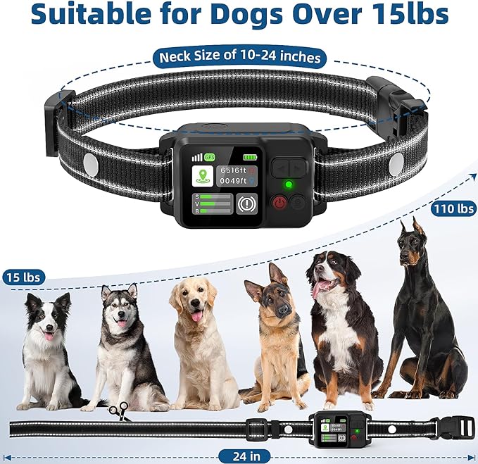 GPS Wireless Dog Fence, Electric Fence for Dogs, Electric Dog Fence with 3 Warning Strength, Range 49-6561ft, IP67 Waterproof, Rechargeable Pet Containment System for Outdoor Use Only