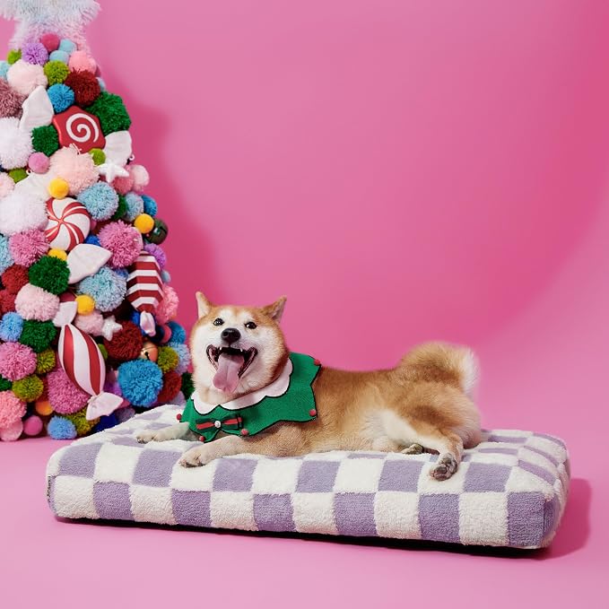 LE SURE Dog Beds Large Sized-Thick Shredded Chopped Foam Pet Bed as Gift for Indoor with Removable Cover, Cute Modern Fuzzy Plush & Anti Slip Bottom, Purple