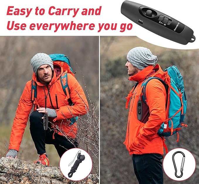 StarWorld Rechargeable Bear Horn - 120dB Electronic Air Horn for Bears with 4 Volume Levels & 3 Tones, Audible 0.5 Miles, LED Safety Light for Hiking, Camping, Wildlife Defense (Black)