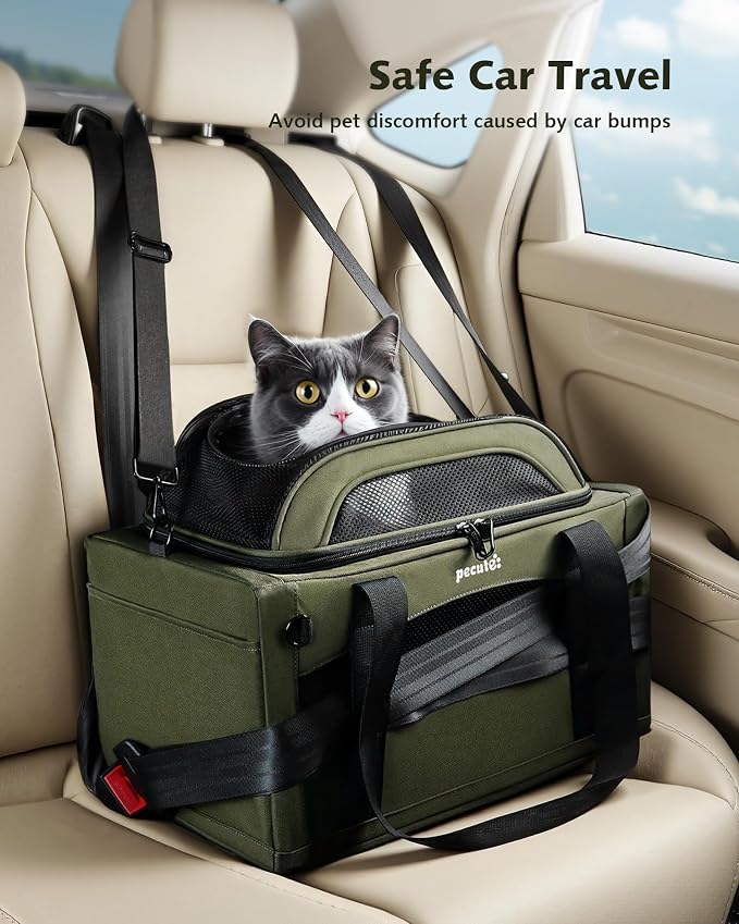 Pecute Expandable Airline Approved Pet Carrier for Cats & Dogs, Light Gray | Fits pets under 11 lbs, Under-seat airline approved, Anti-scratch mesh, Safety leash & locking zippers, Leakproof pee pad