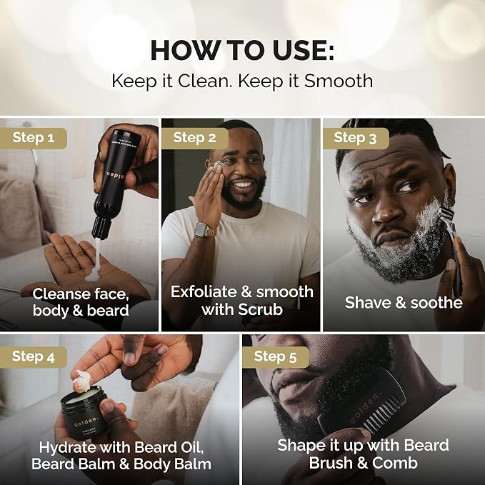 Golden Grooming Co. Complete Men's Grooming Gift Set - Beard Oil, Face & Body Wash, Shampoo, Balms, Moisturizer, Scrub & More