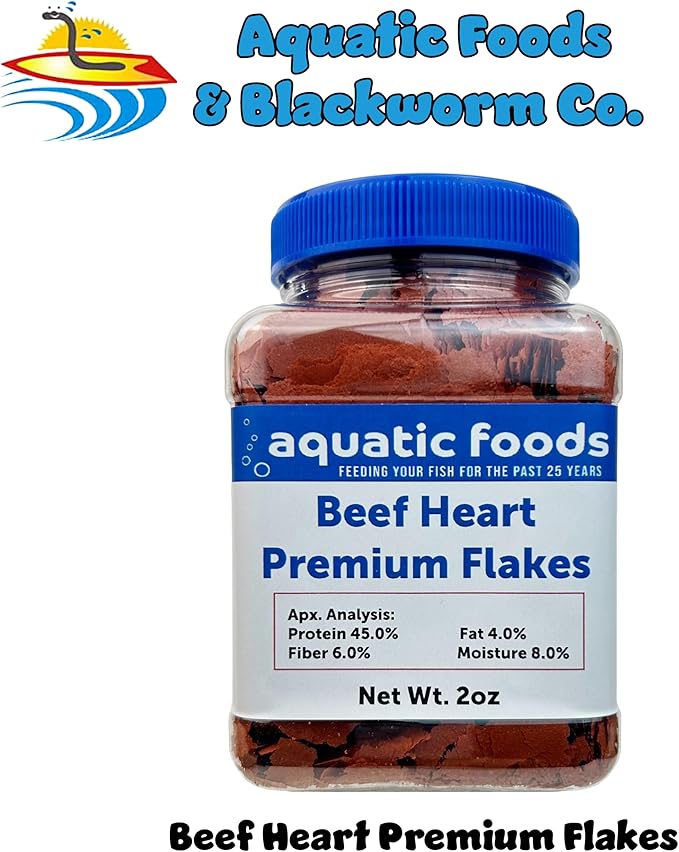 Aquatic Foods Inc. Beef Heart Enhanced Premium Flakes for Discus, Cichlids, All Tropical Fish. Aquatic Foods Premium Flakest…2oz Small Jar