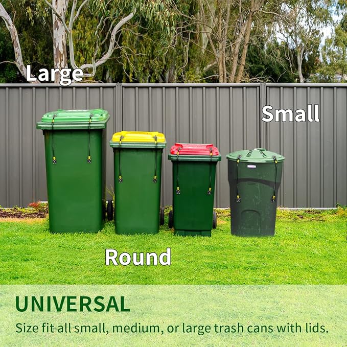 Verrou de couvercle de poubelle, verrous de poubelle pour animaux – Empêche les animaux de fouiller – Verrou de couvercle universel en métal pour poubelles extérieures – Câble métallique tressé durable avec revêtement en caoutchouc (lot de 2)...