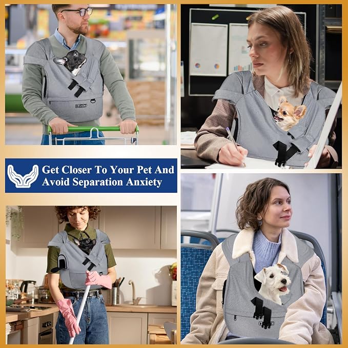 Dog Carrier Sling for Small Pet 7-15 LBS, Grey | Hands Free Front Facing, Cat Sling Chest Carrier, Bottom Mat and Adjustable Strap, for Anti-Anxiety, Walk, Vet
