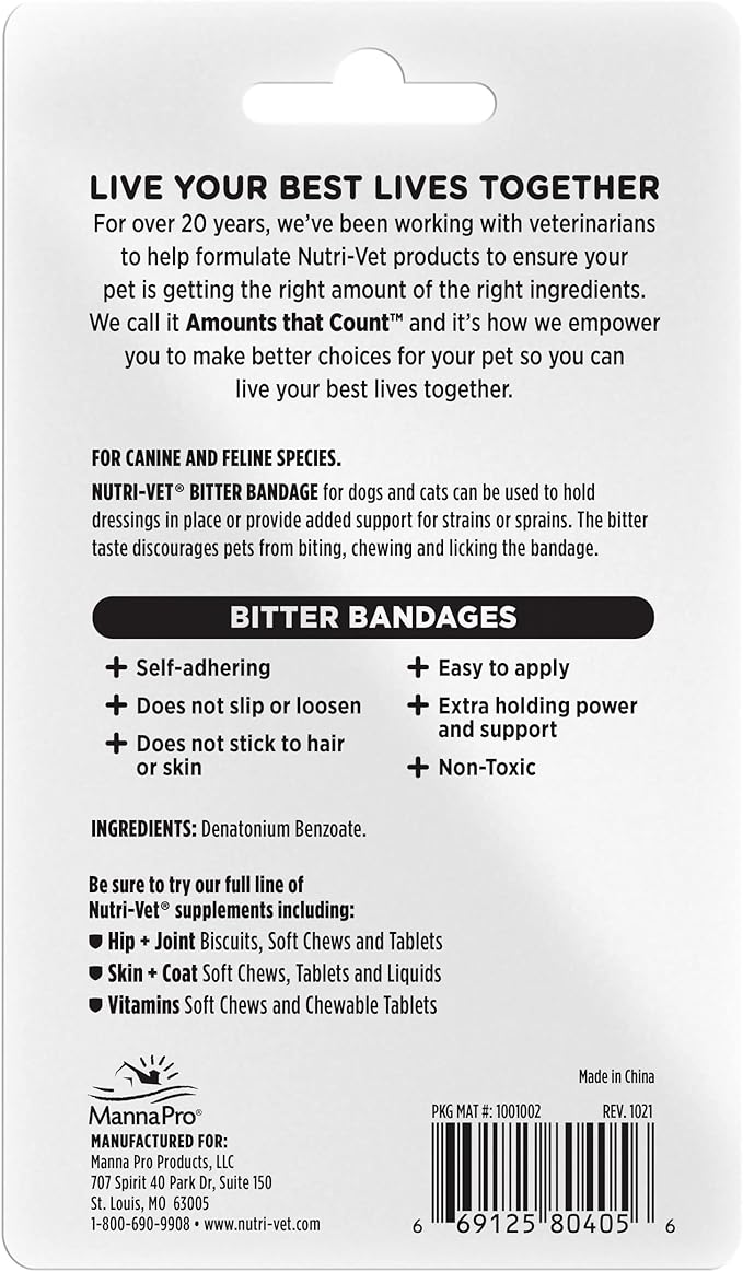 Nutri-Vet Bitter Bandage for Dogs and Cats - Help Prevent Chewing - 3 inches