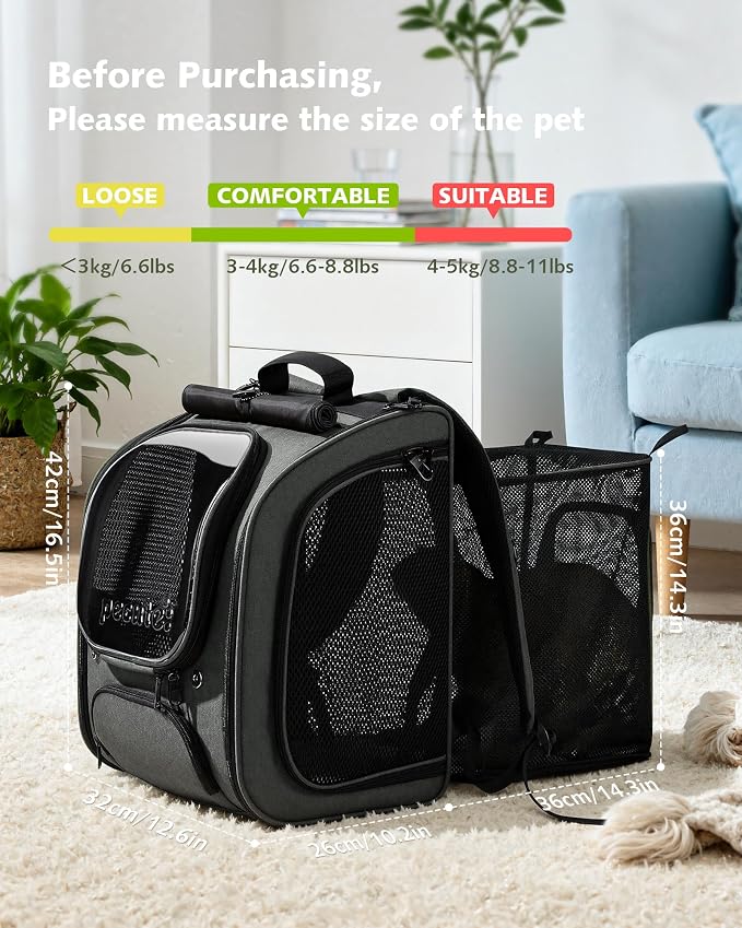 Pecute Cat Backpack Carrier,Large Space Cat Bubble Backpack,Ergonomic,Gray | Expandable,Sunshade Curtain,Transparent Window,Safety Rope,Sturdy,Large Mesh on Both Sides for Breathability,for Outdoor,Vet
