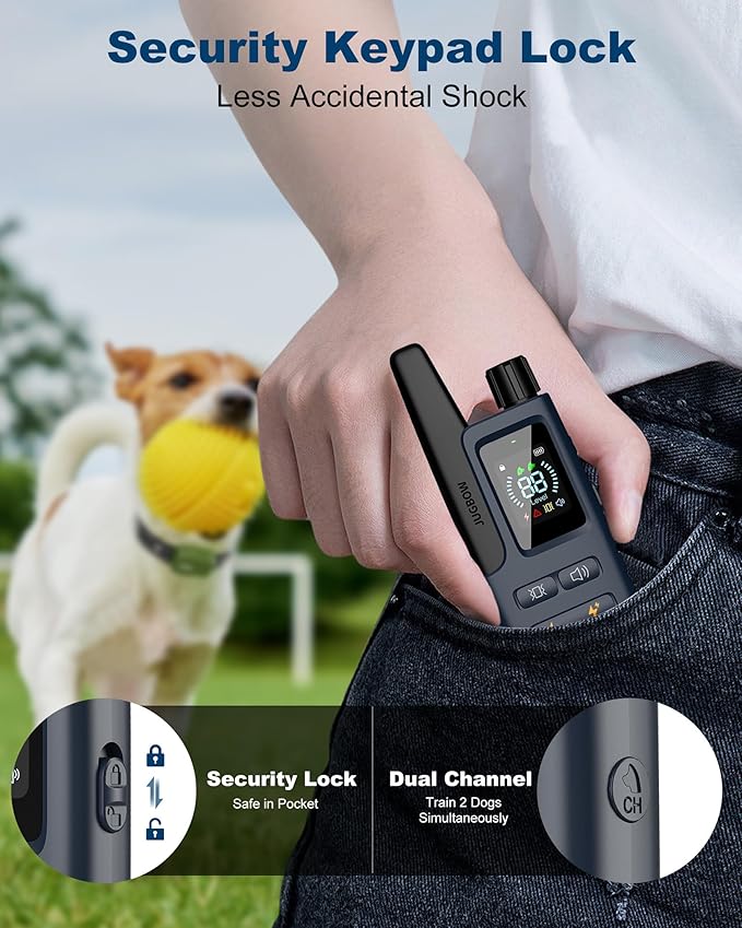 Jugbow Dog Shock Collar - 4200FT Dog Training Collar with Remote IPX7 Waterproof Electric Collar with 4 Training Modes, Security Lock, Rechargeable e-Collar for All Breeds, Sizes Dark Blue