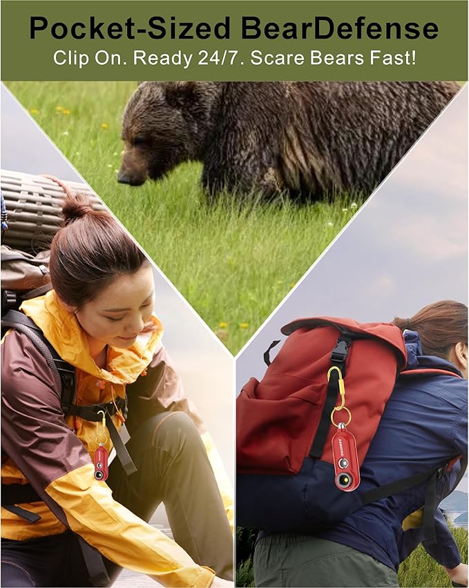 125dB Rechargeable Bear Horn,IPX5 Waterproof & LED Flashlight Bear Deterrent Device for Hiking, Camping, Outdoor Survival-Red