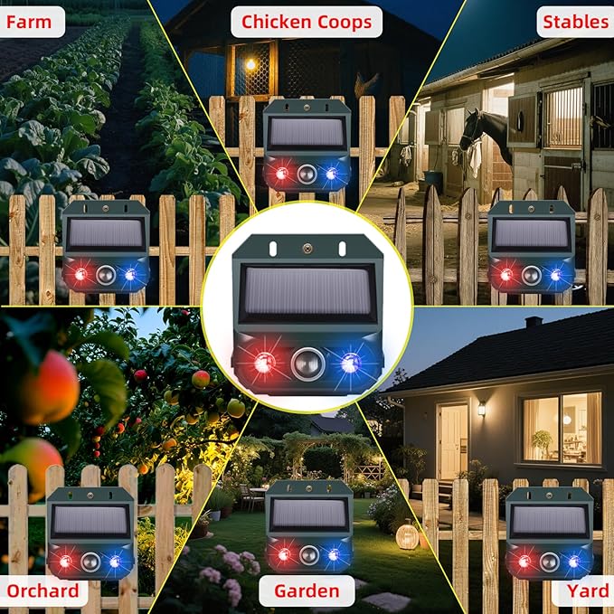 2026 4 Packs Solar Ultrasonic Nocturnal Animal Repeller,Ultrasonic Bird Cat Deterrent Outdoor for Yard Farm,Predator Lights with Red&Blue for Cat Fox,Effective Bear Repellent Outdoor for Chicken Coop