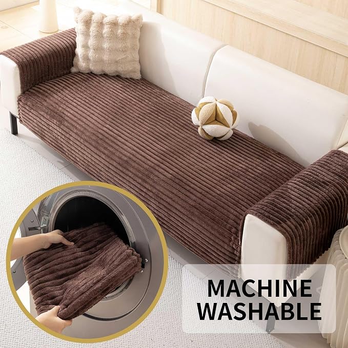 HAOMAIJIA Waterproof Couch Cover for Dogs Washable,Faux Fur Pet Couch Covers for Sofa,Soft Dog Bed Cover Non-Slip Couch Covers for 3 Cushion Couch Sofa Pet Friendly (Brown, 23" x 23" 2 Pack)