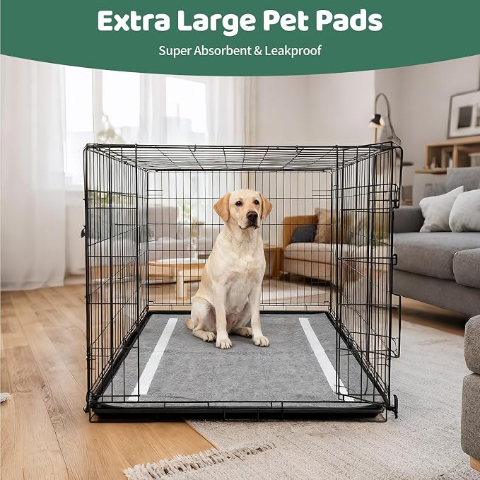 Gimars XXL 28"x44" 6-Layer Ultra Absorbent Pee Pads for Dogs, Leak-Proof Odor-Control Puppy Training Pads, Quick Dry Black Pet Pads 30 Counts Charcoal