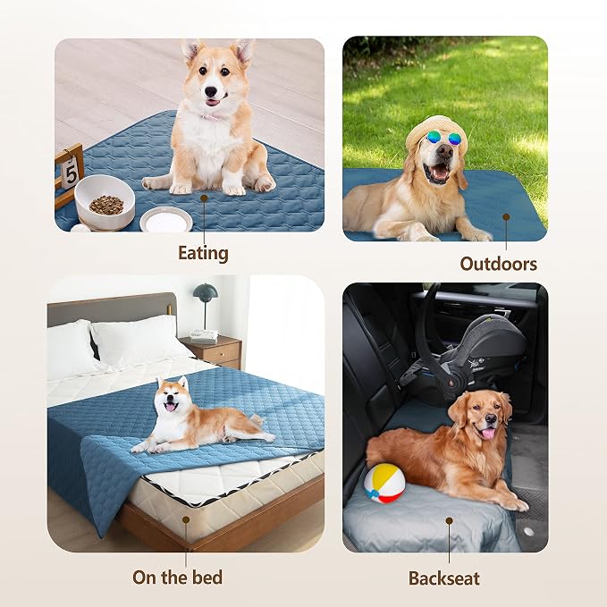 gogobunny Waterproof Dog Blankets for Large Dogs, Pet Bed Cover Breathable | Washable Pee Pads, Quilted Throw Blanket, Furniture Protector for Couch Sofa Bed Car, 82x82 Inch Dark/Light Blue