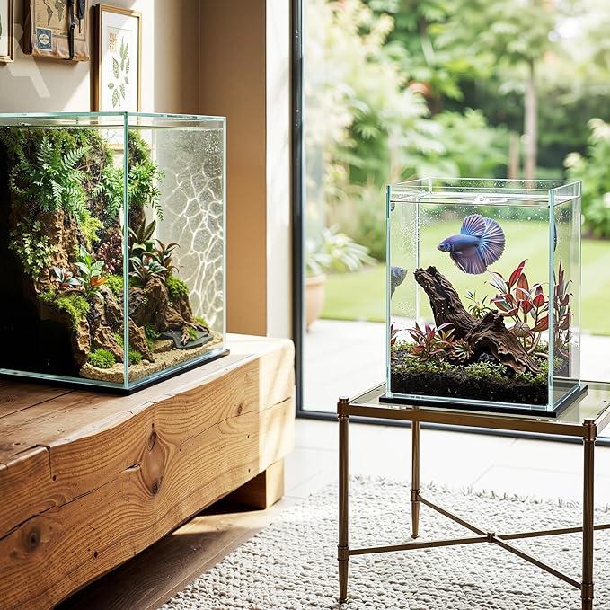 Geelin 2 Pack Rectangular Glass Fish Tank Set 3 Gallon and 5 Gallon Clear Rimless Small Aquarium for Betta Goldfish Snails Shrimp Aquatic Planting Easy to Maintain with 2 Non Slip Pads