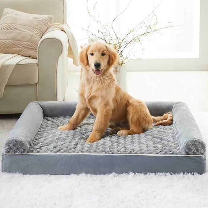 BFPETHOME Orthopedic Washable XLarge Dog Bed for Senior Dog Cozy Sleep | Extra Large Waterproof Big Soft Pet Couch Bed for Dogs Relax with Removable Cover Supportive Egg Crate Foam Grey 42x30 Inch