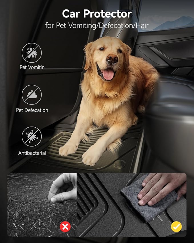 3W Floor Mats and Cargo Liner Fit for Honda Pilot 2023 2024 2025 2026, Custom Fit All Weather Honda Pilot Accessories Odorless Anti-Slip TPE Full Set Mats Black