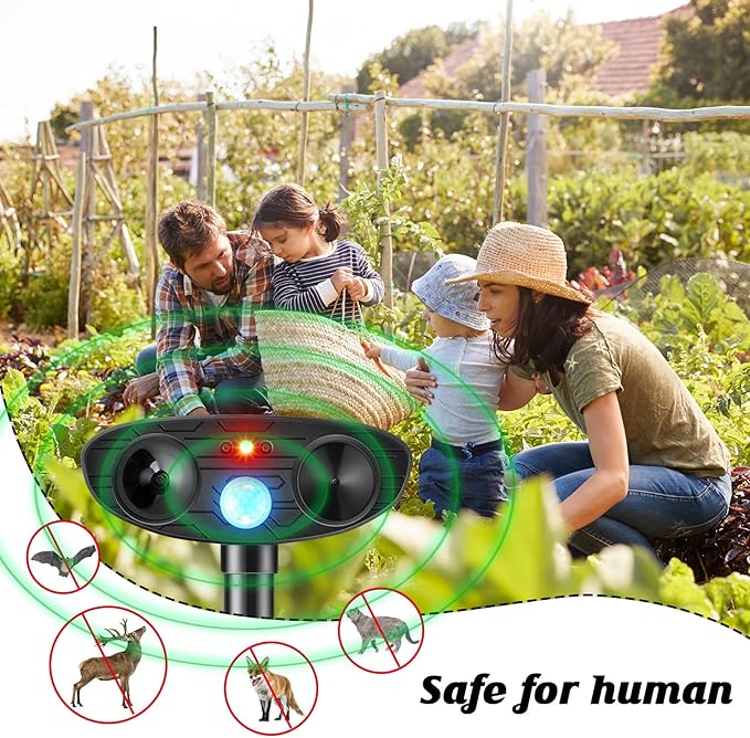 Ultrasonic Animal Repellent Outdoor Solar Powered Repeller Cat Dog Squirrels Deer Deterrent Waterproof Motion Sensor Deterrent for Yard Garden Rabbit Fox Pest(Black,2 Pieces)