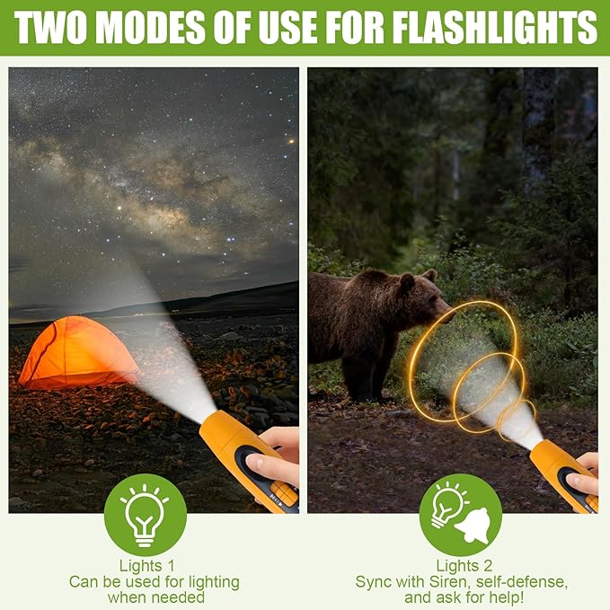 120±5 dB Rechargeable Bear Horn, Electronic Air Horn for Bears with 4 Volume Levels & 3 Tones, Whistle Bear Bells LED Safety Light for Hiking Camping Emergency, Wildlife Defense