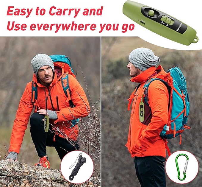 StarWorld Rechargeable Bear Horn - 120dB Electronic Air Horn for Bears with 4 Volume Levels & 3 Tones, Audible 0.5 Miles, LED Safety Light for Hiking, Camping, Wildlife Defense (Green)
