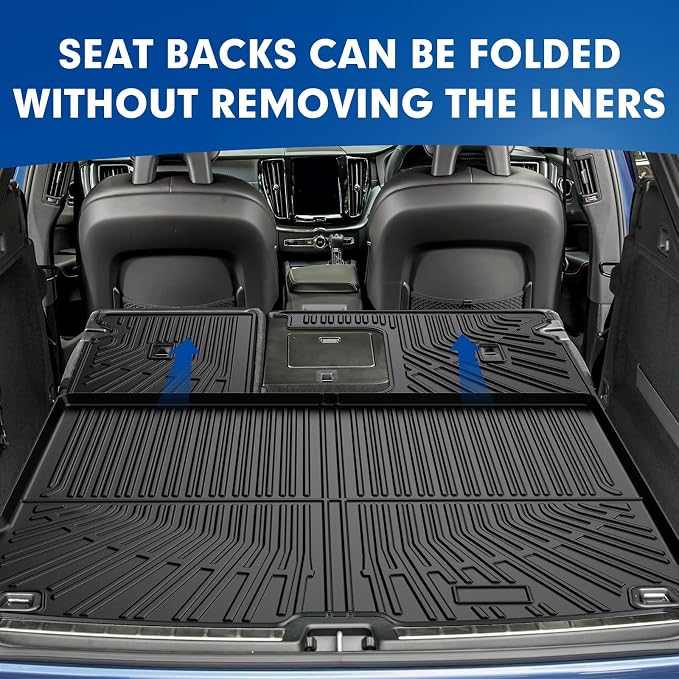 Mixsuper Cargo Liner for Volvo XC60 2018-2024 2025, All Weather Trunk Mat Backrest Mat TPE Back Seat Cover Protector for XC60 Accessories