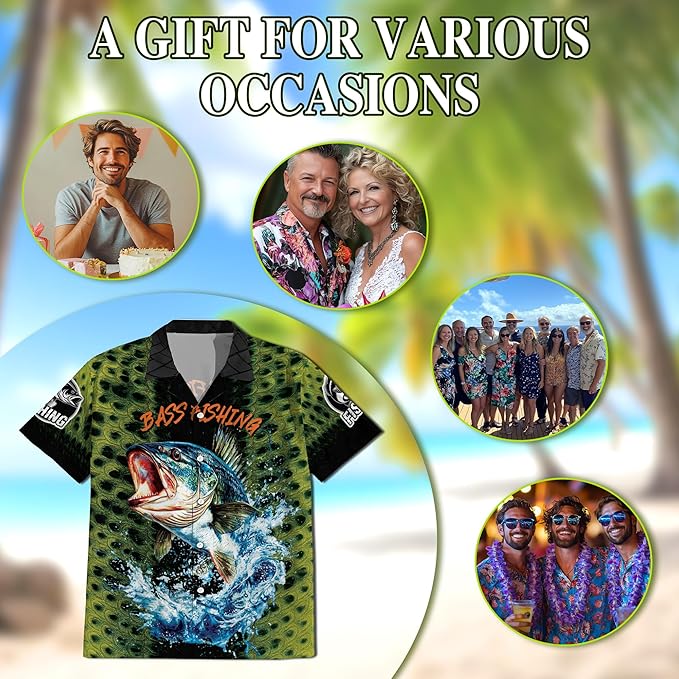 Fishing Crappie Hawaiian Shirt for Men, Button Down Summer Beach Short Sleeve, Fishing Lover Gifts, Sizes S-5XL