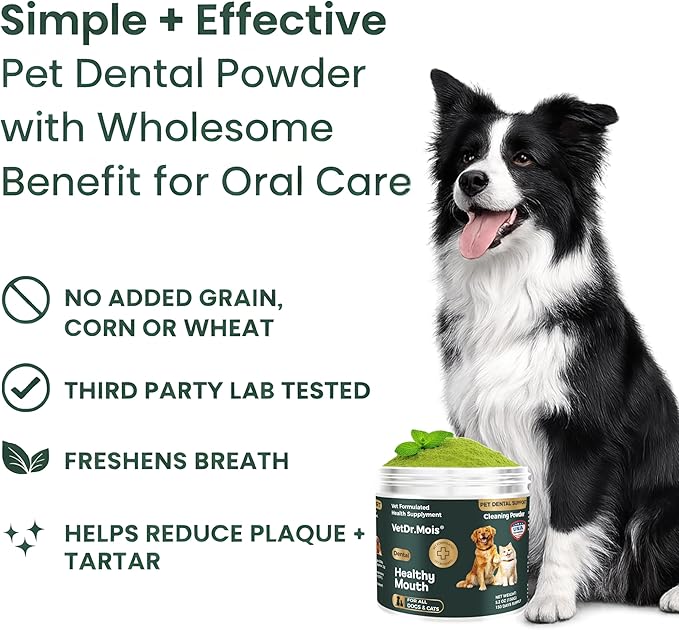 Dog Teeth Cleaning Powder for Dogs & Cats, Dental Powder for Plaque & Tartar Control, Fresh Breath Oral Care, No Brushing Needed, 150g